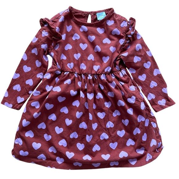 Hanna Andersson Other - Hanna Andersson Rust Brown & Pink Heart Print Ruffle Dress